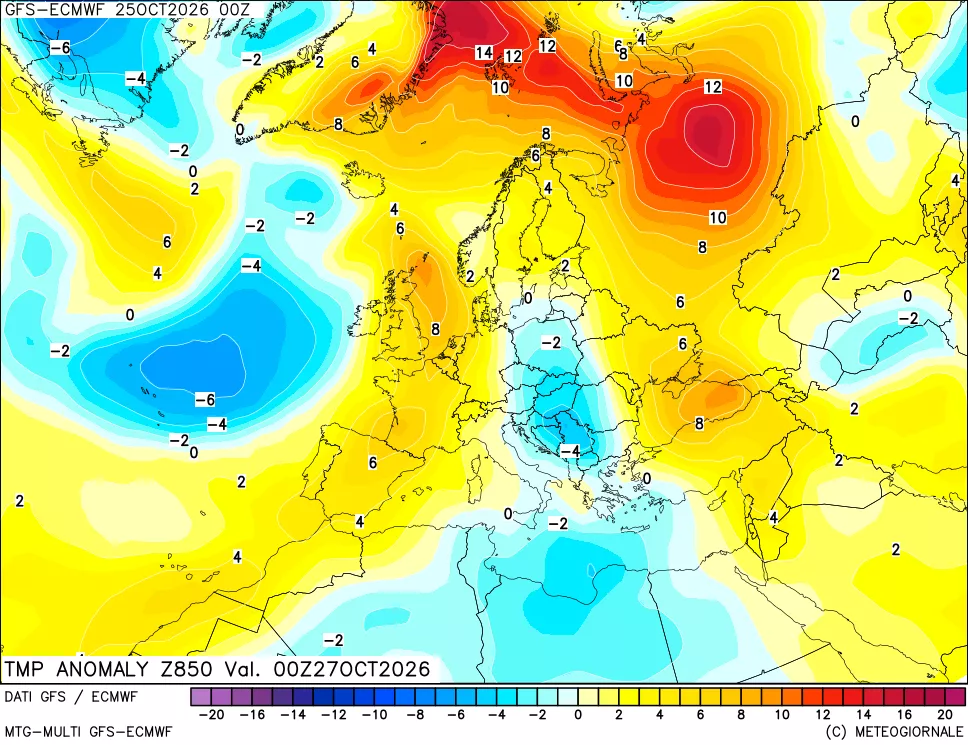 mappa 850 hPa Temp Anomaly vs Cli.No 1981-2010