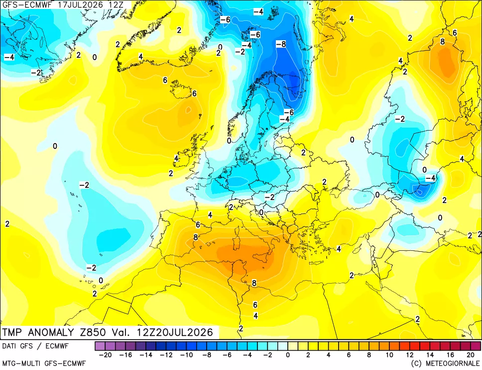 mappa 850 hPa Temp Anomaly vs Cli.No 1981-2010