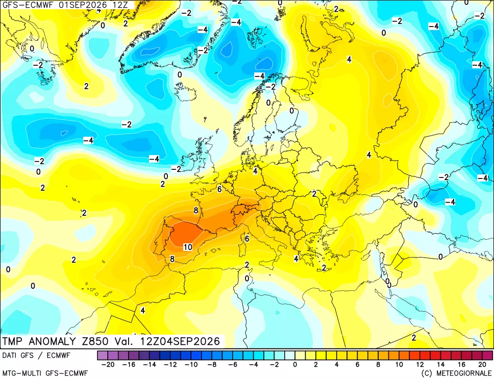 mappa 850 hPa Temp Anomaly vs Cli.No 1981-2010