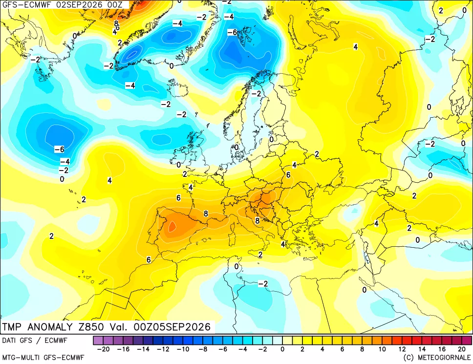 mappa 850 hPa Temp Anomaly vs Cli.No 1981-2010