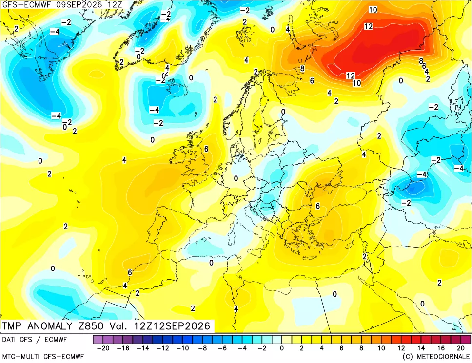 mappa 850 hPa Temp Anomaly vs Cli.No 1981-2010