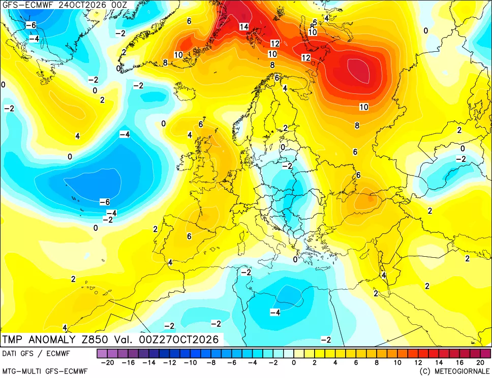 mappa 850 hPa Temp Anomaly vs Cli.No 1981-2010