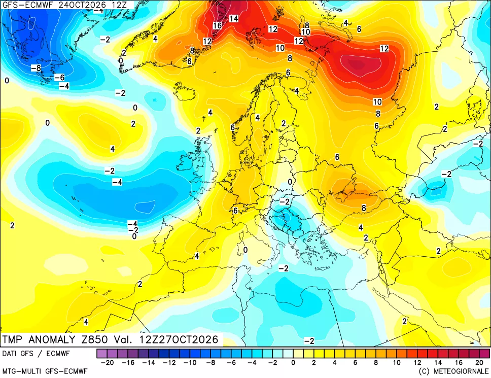 mappa 850 hPa Temp Anomaly vs Cli.No 1981-2010