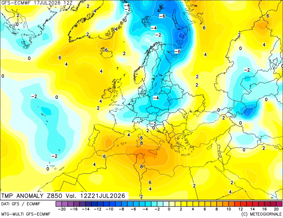 mappa 850 hPa Temp Anomaly vs Cli.No 1981-2010