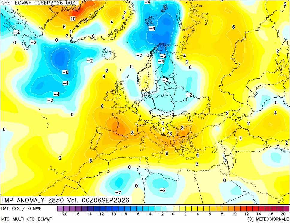 mappa 850 hPa Temp Anomaly vs Cli.No 1981-2010