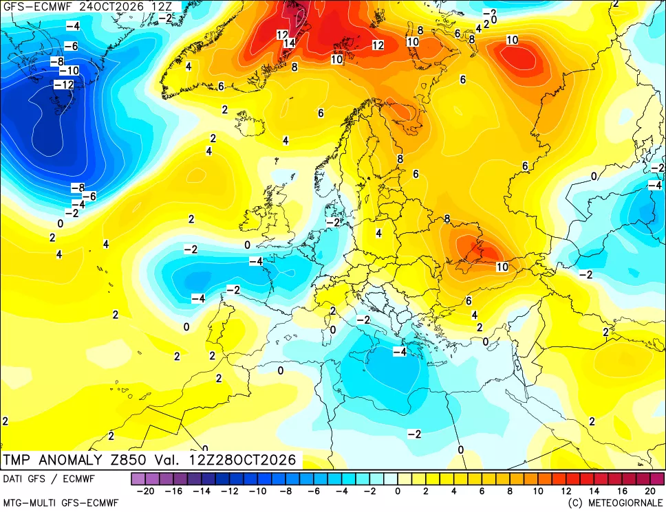 mappa 850 hPa Temp Anomaly vs Cli.No 1981-2010