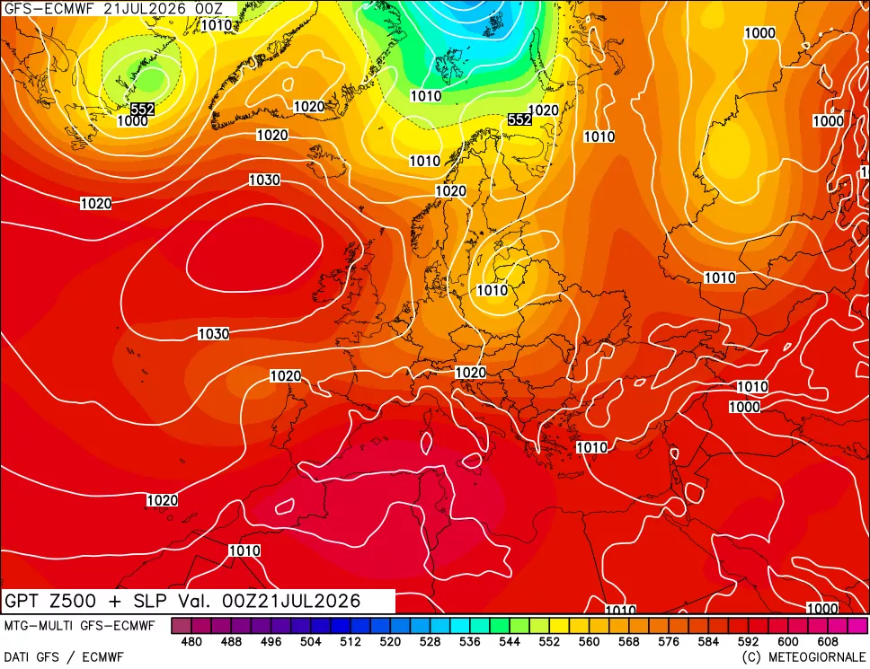 mappa Geopotenziali a 500 hPa + Pressione sul livello del mare