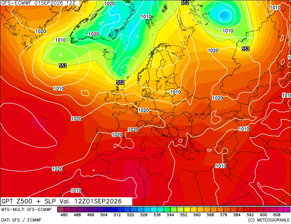 mappa Geopotenziali a 500 hPa + Pressione sul livello del mare