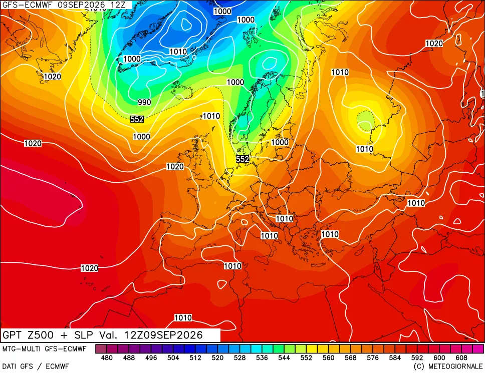mappa Geopotenziali a 500 hPa + Pressione sul livello del mare