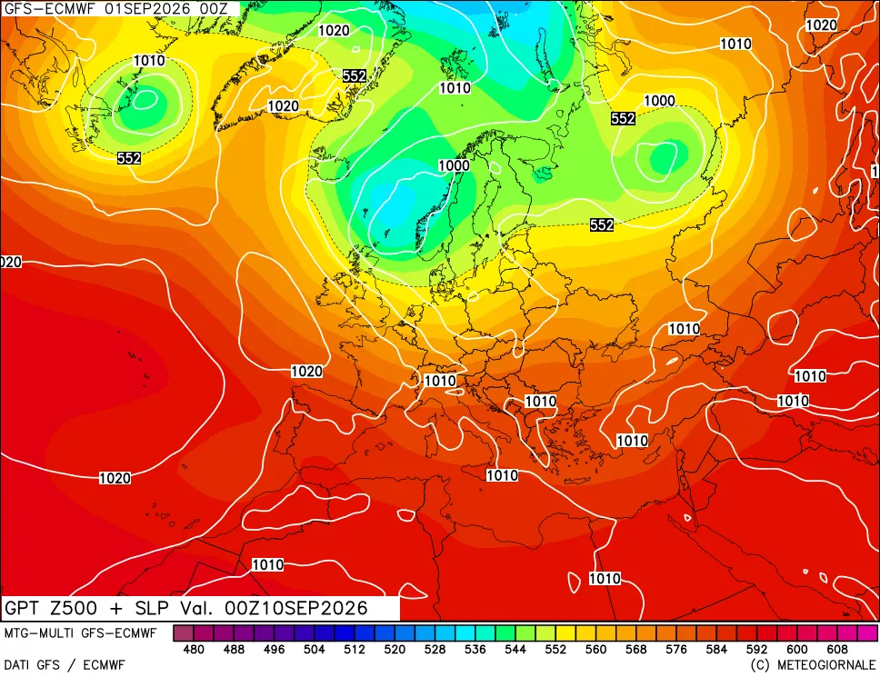 mappa Geopotenziali a 500 hPa + Pressione sul livello del mare