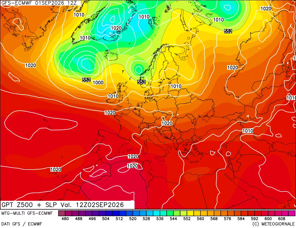 mappa Geopotenziali a 500 hPa + Pressione sul livello del mare