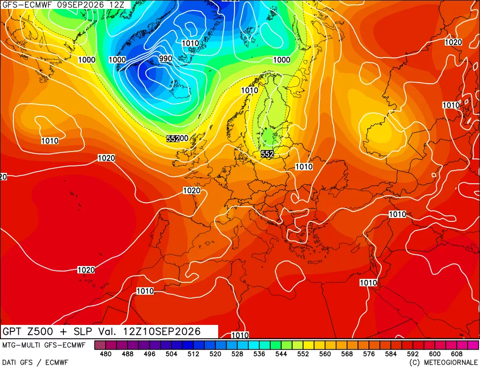 mappa Geopotenziali a 500 hPa + Pressione sul livello del mare