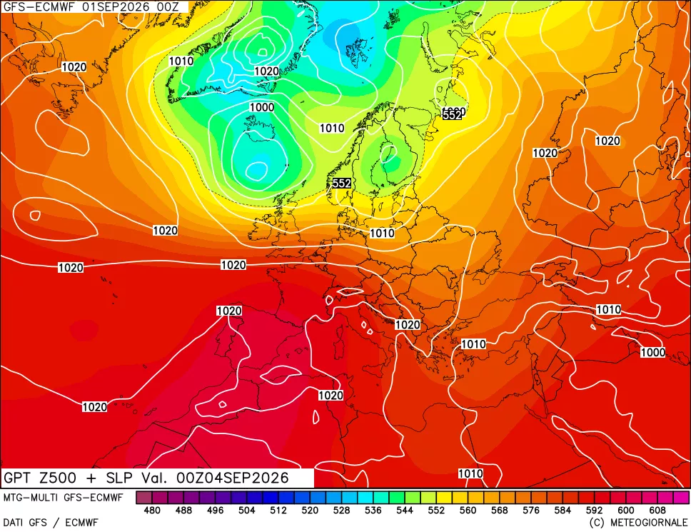 mappa Geopotenziali a 500 hPa + Pressione sul livello del mare