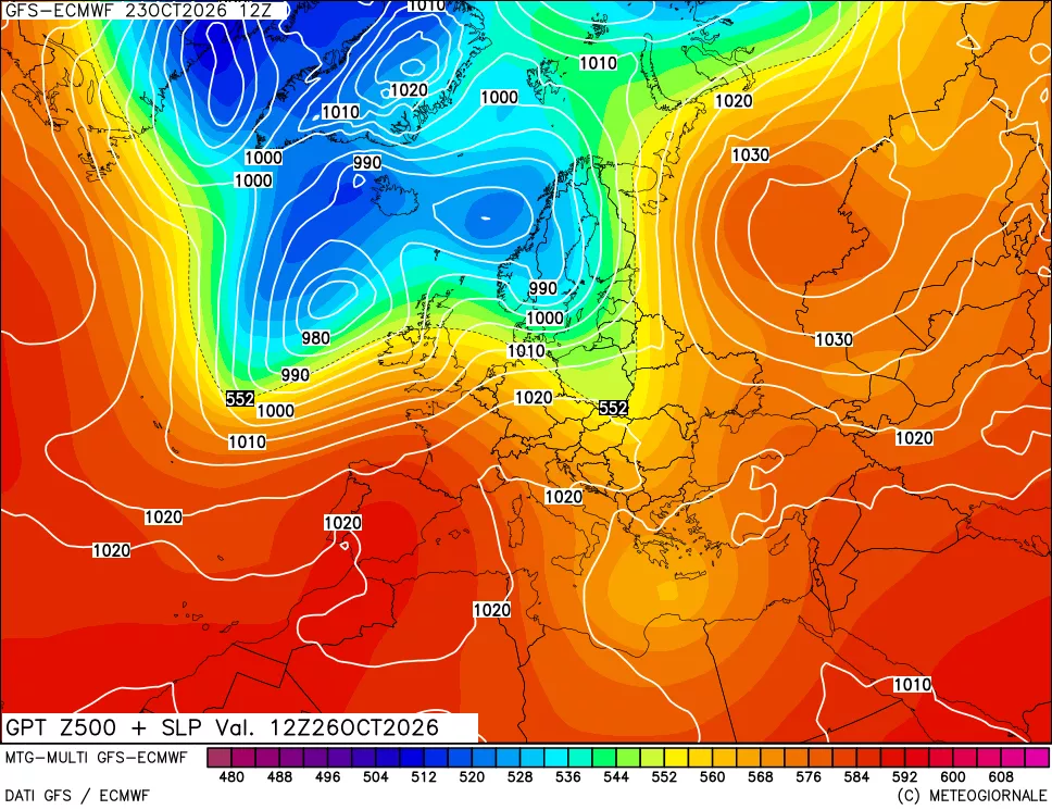 mappa Geopotenziali a 500 hPa + Pressione sul livello del mare