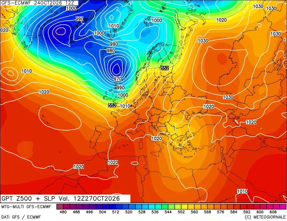 mappa Geopotenziali a 500 hPa + Pressione sul livello del mare