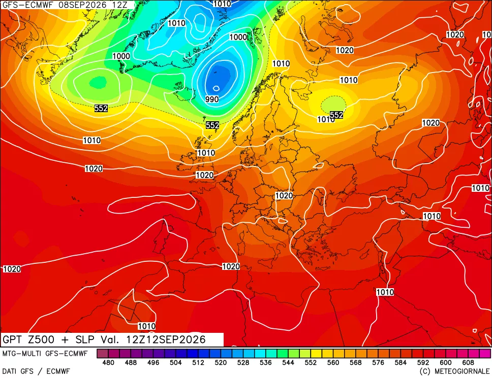 mappa Geopotenziali a 500 hPa + Pressione sul livello del mare