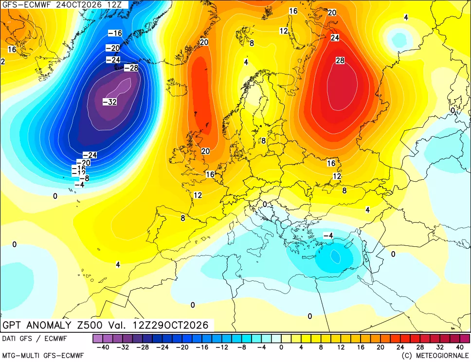 mappa 500 hPa GPT Anomaly vs Cli.No 1981-2010