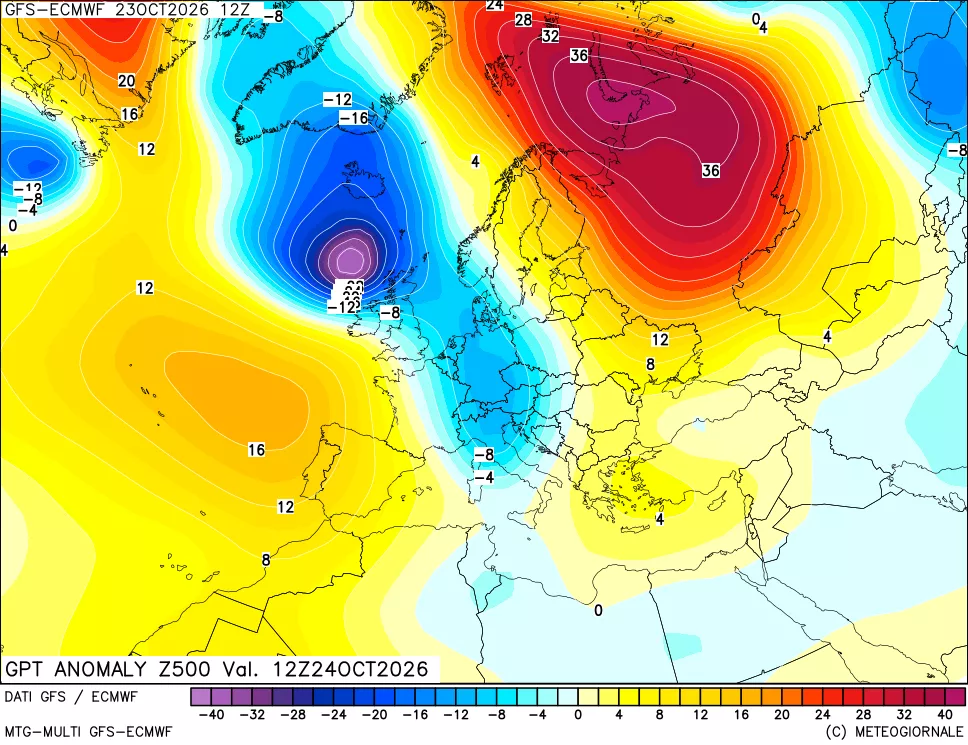 mappa 500 hPa GPT Anomaly vs Cli.No 1981-2010