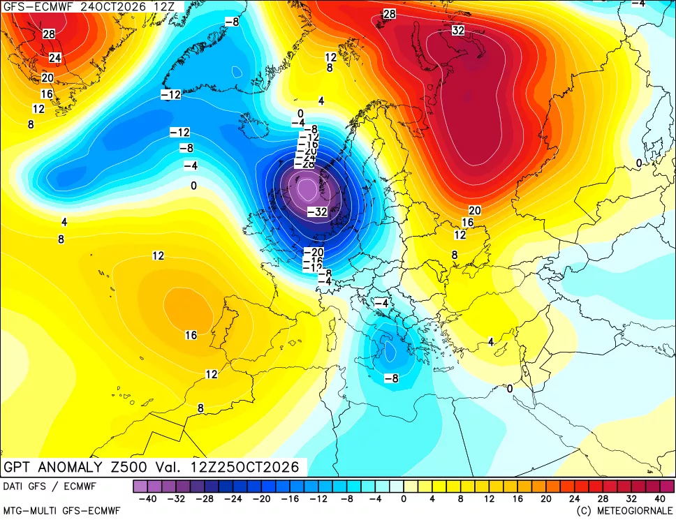 mappa 500 hPa GPT Anomaly vs Cli.No 1981-2010