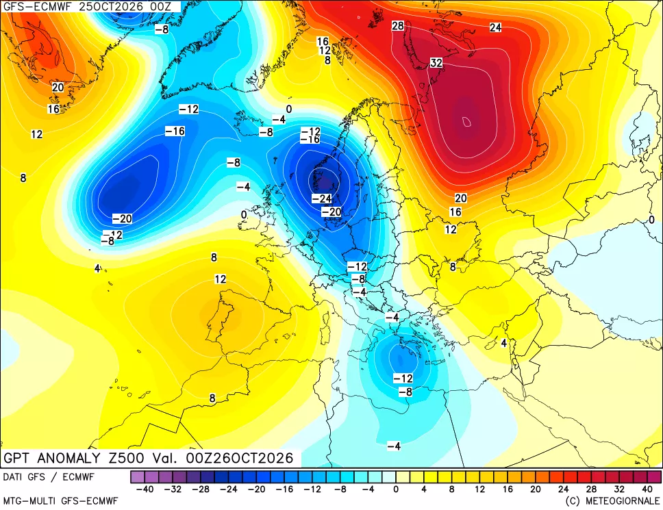 mappa 500 hPa GPT Anomaly vs Cli.No 1981-2010
