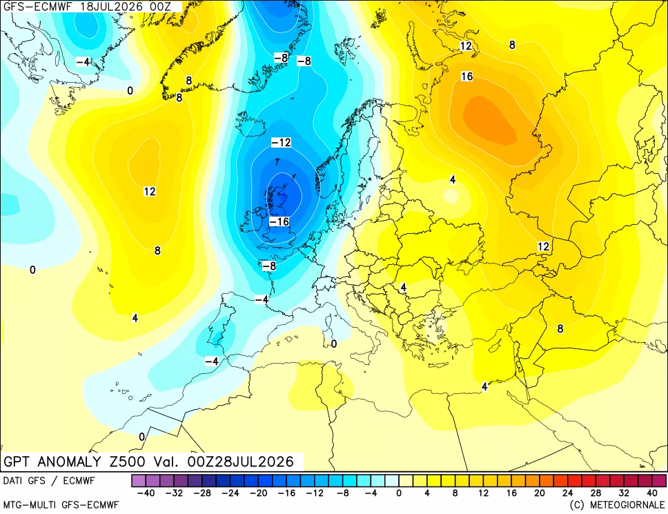 mappa 500 hPa GPT Anomaly vs Cli.No 1981-2010