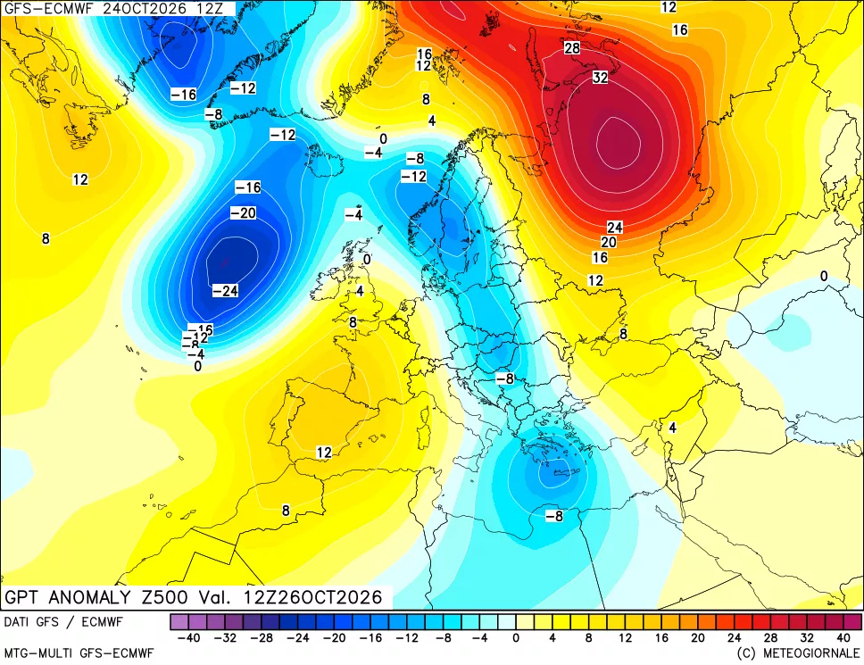 mappa 500 hPa GPT Anomaly vs Cli.No 1981-2010