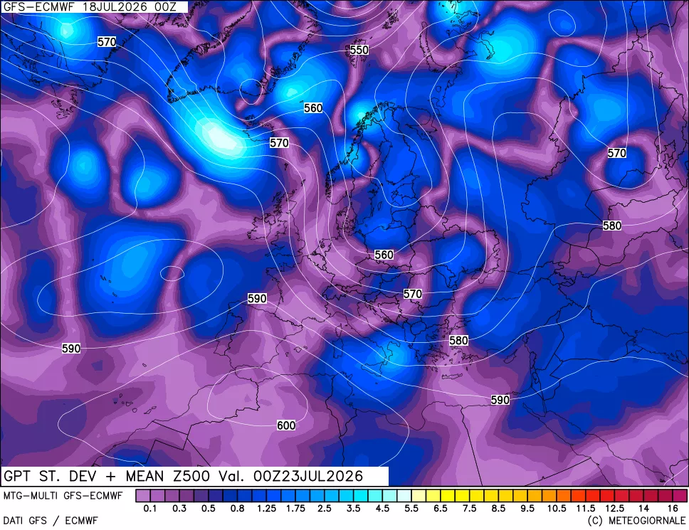 mappa Sigma (Dev. St.) Geopotenziali a 500 hPa