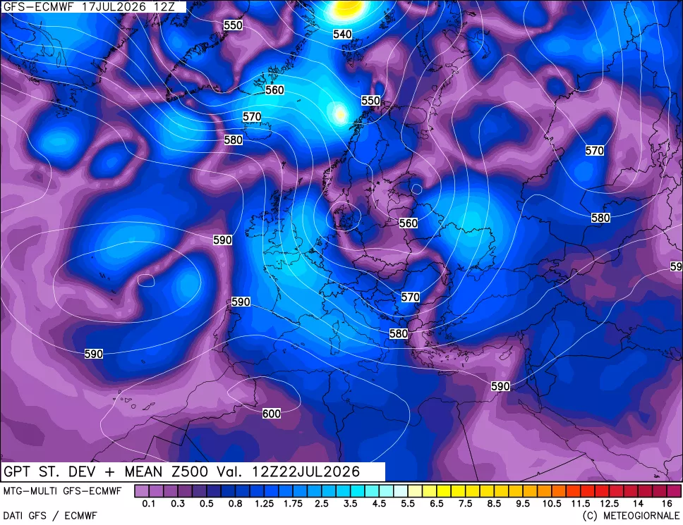 mappa Sigma (Dev. St.) Geopotenziali a 500 hPa