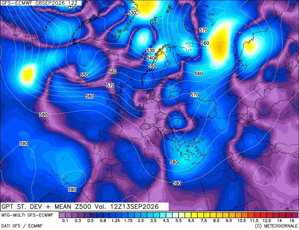 mappa Sigma (Dev. St.) Geopotenziali a 500 hPa