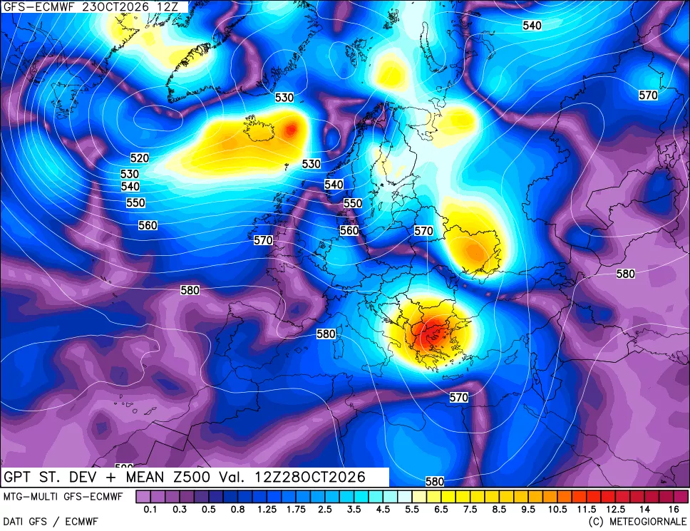 mappa Sigma (Dev. St.) Geopotenziali a 500 hPa