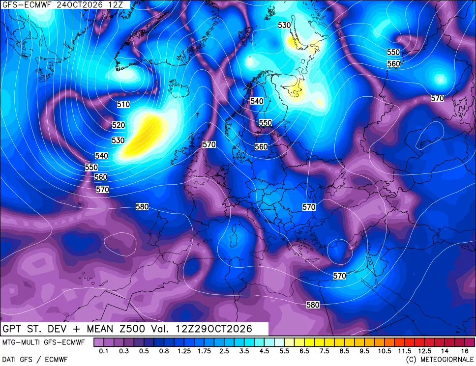 mappa Sigma (Dev. St.) Geopotenziali a 500 hPa