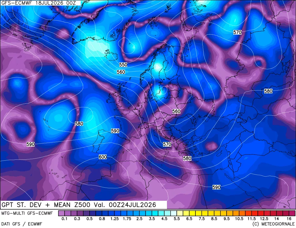 mappa Sigma (Dev. St.) Geopotenziali a 500 hPa