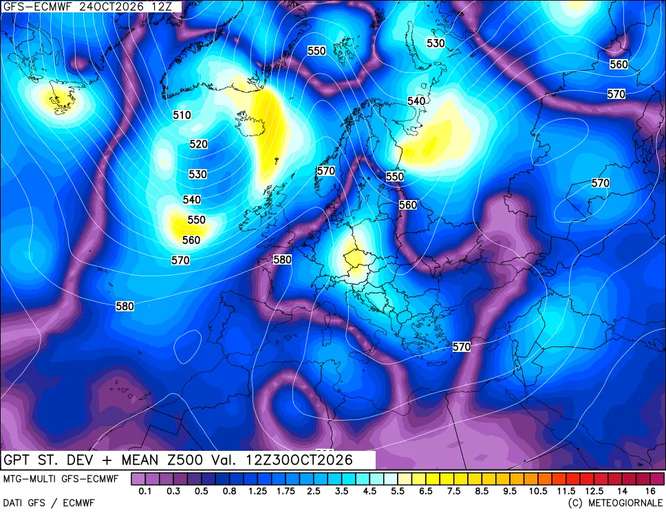 mappa Sigma (Dev. St.) Geopotenziali a 500 hPa