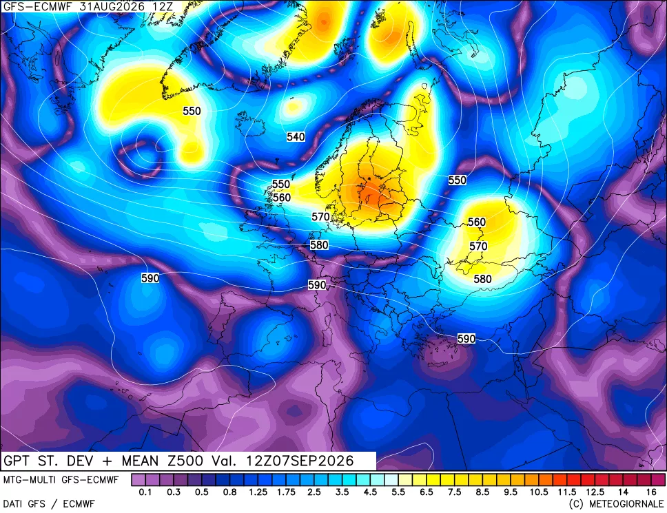 mappa Sigma (Dev. St.) Geopotenziali a 500 hPa