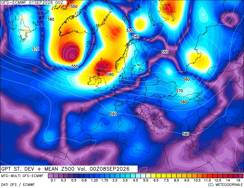 mappa Sigma (Dev. St.) Geopotenziali a 500 hPa