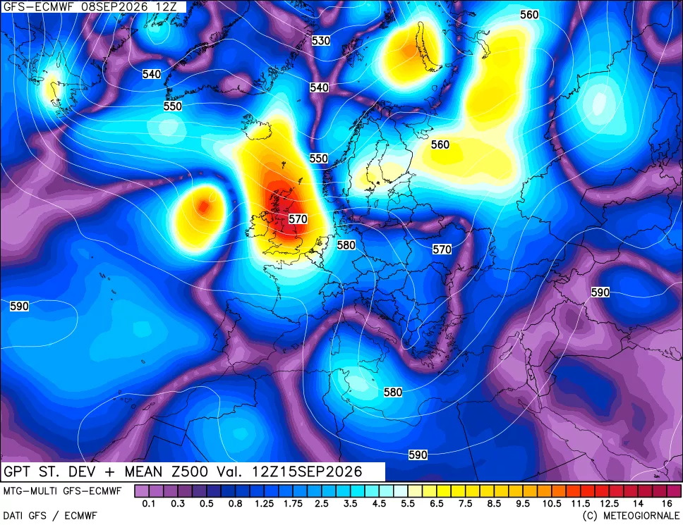 mappa Sigma (Dev. St.) Geopotenziali a 500 hPa