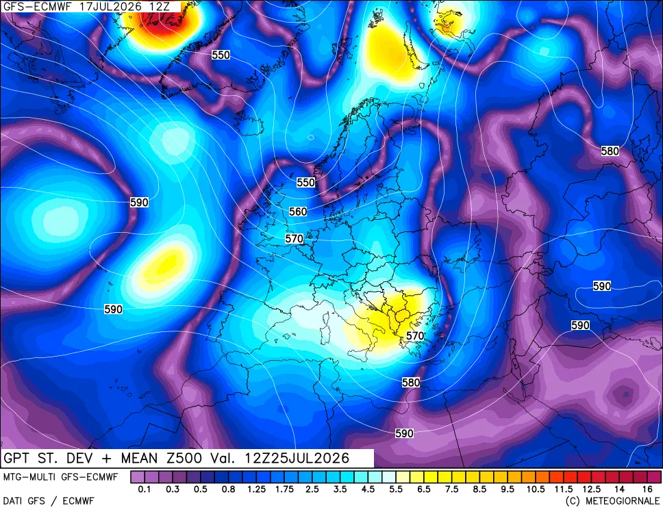 mappa Sigma (Dev. St.) Geopotenziali a 500 hPa