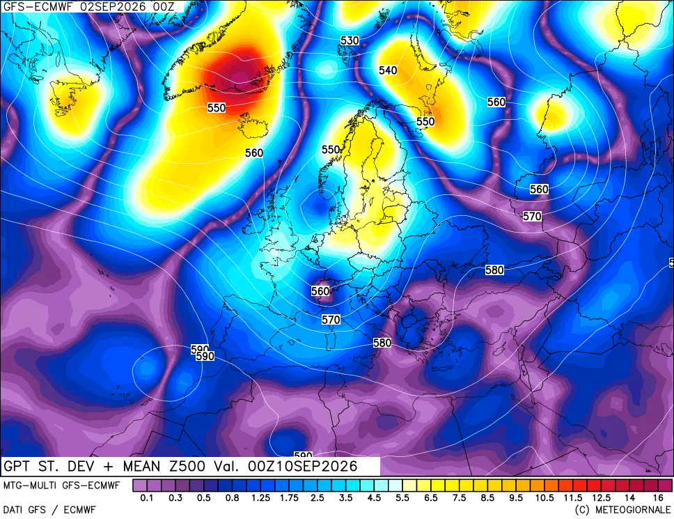 mappa Sigma (Dev. St.) Geopotenziali a 500 hPa