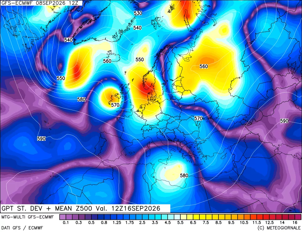 mappa Sigma (Dev. St.) Geopotenziali a 500 hPa