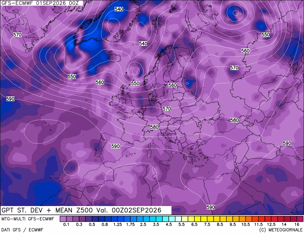 mappa Sigma (Dev. St.) Geopotenziali a 500 hPa
