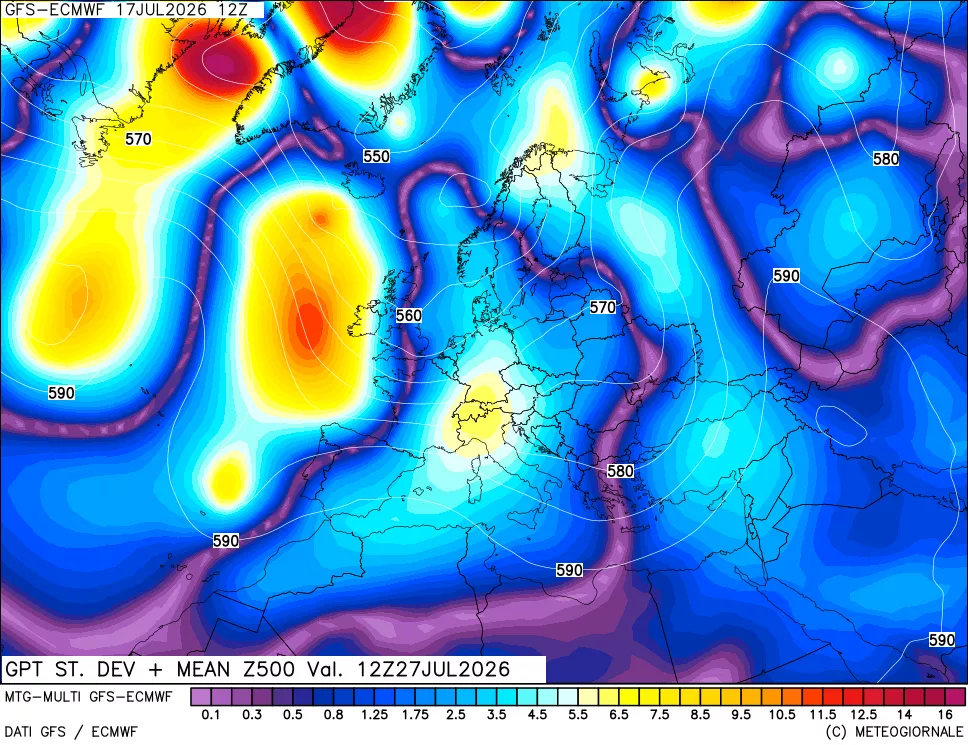 mappa Sigma (Dev. St.) Geopotenziali a 500 hPa