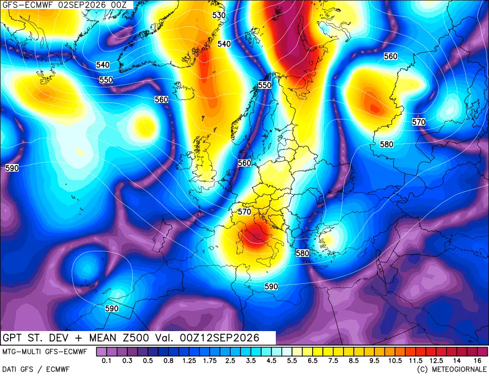 mappa Sigma (Dev. St.) Geopotenziali a 500 hPa