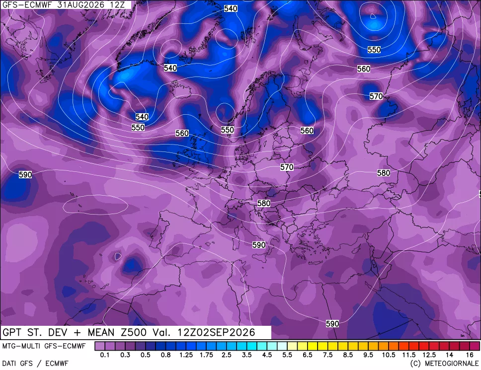 mappa Sigma (Dev. St.) Geopotenziali a 500 hPa