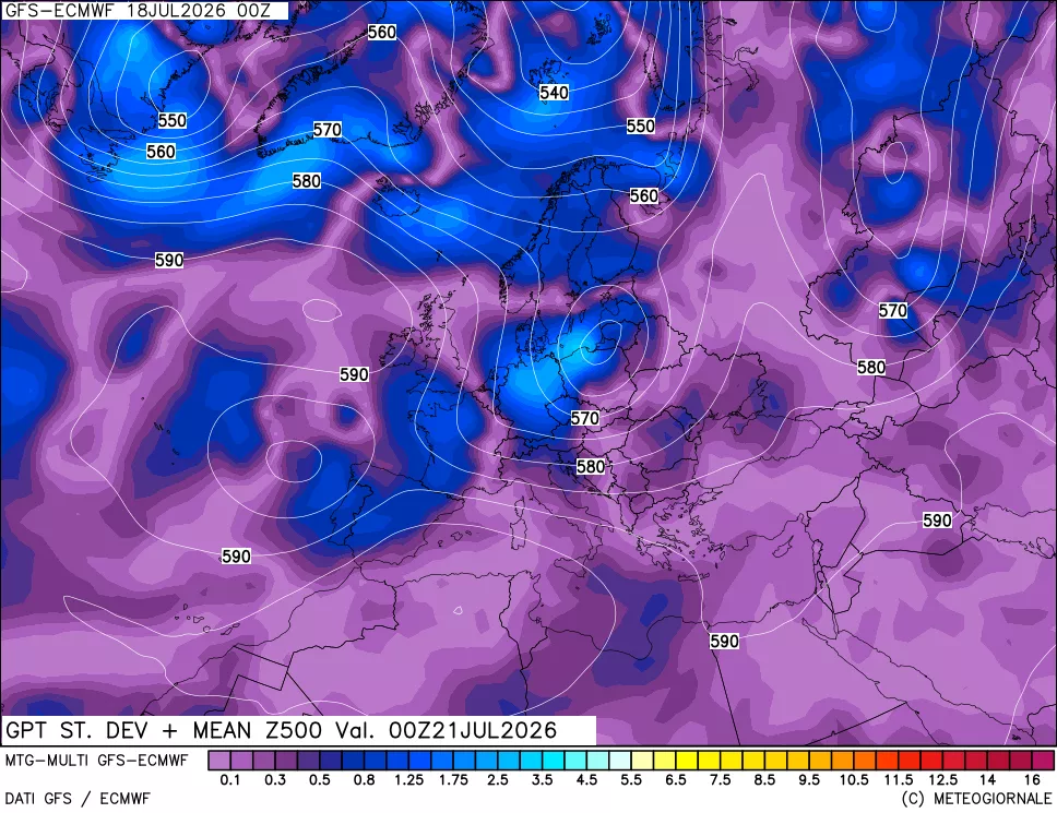 mappa Sigma (Dev. St.) Geopotenziali a 500 hPa