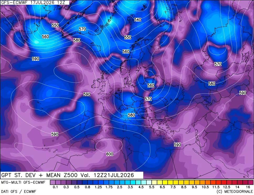 mappa Sigma (Dev. St.) Geopotenziali a 500 hPa