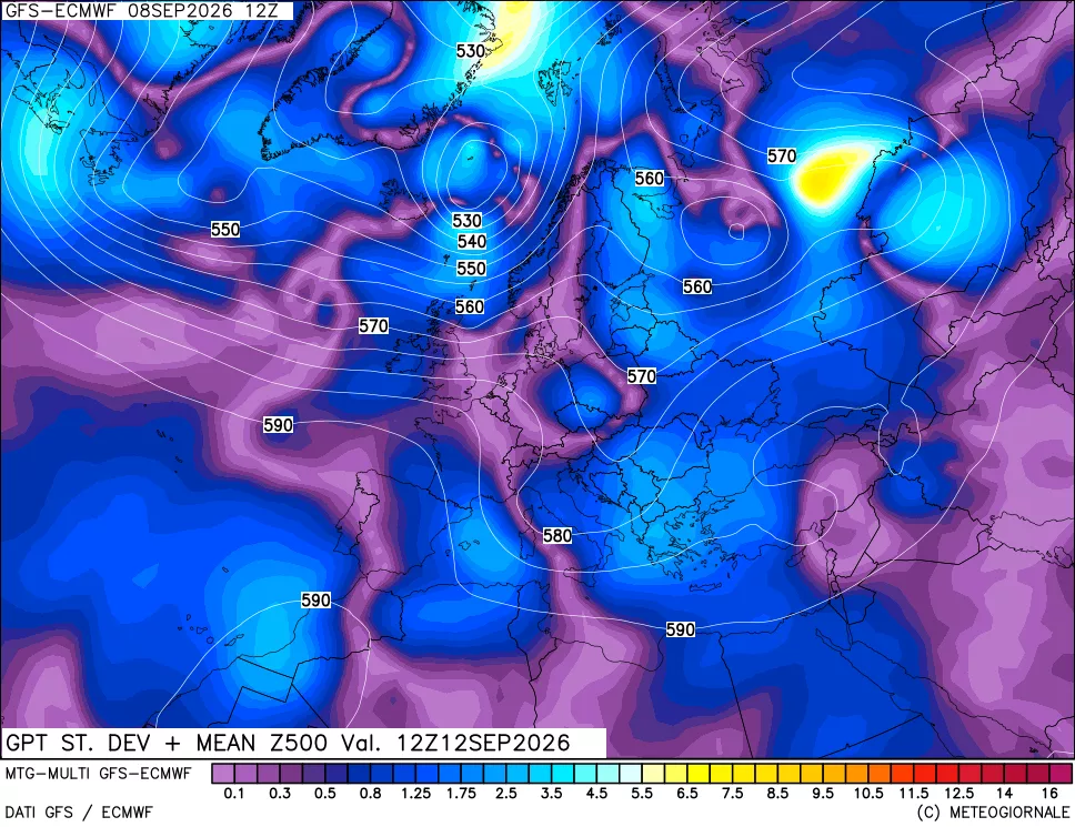 mappa Sigma (Dev. St.) Geopotenziali a 500 hPa