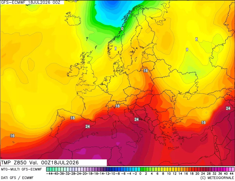 mappa Temperatura a 850 hPa
