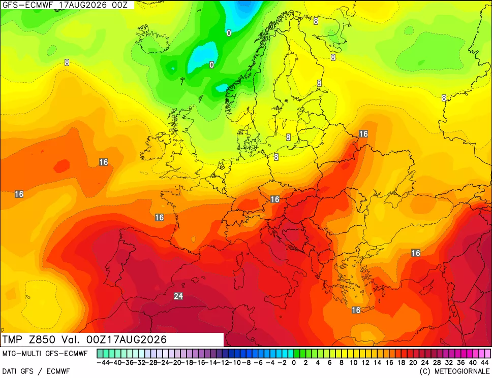 mappa Temperatura a 850 hPa