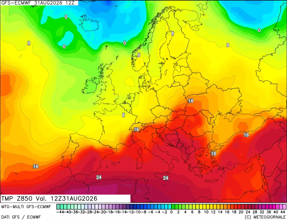 mappa Temperatura a 850 hPa
