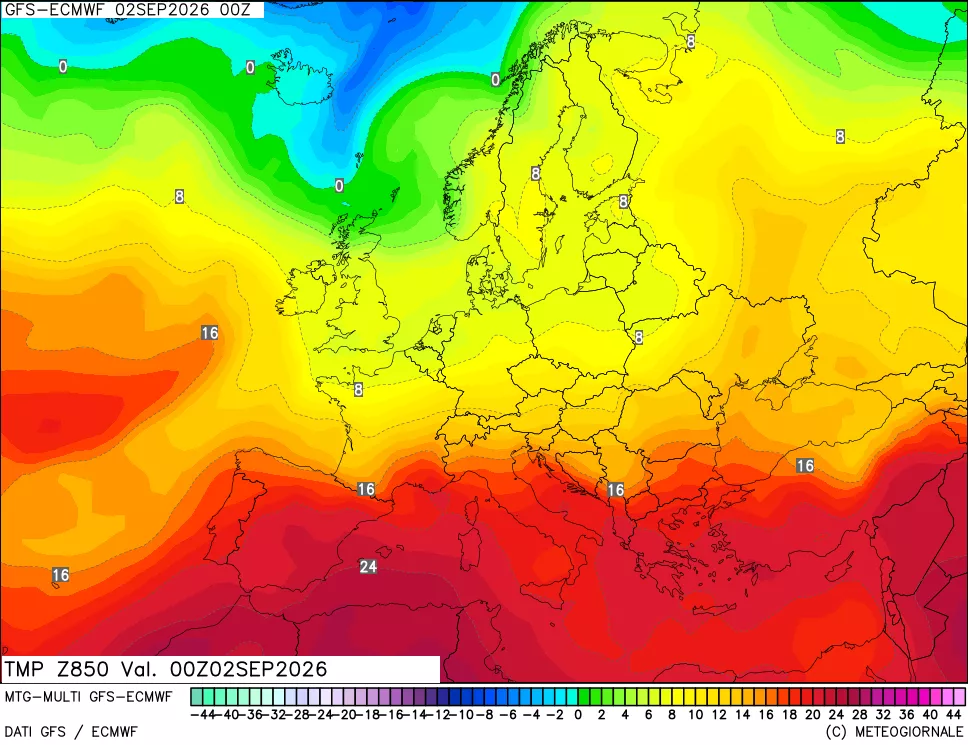 mappa Temperatura a 850 hPa